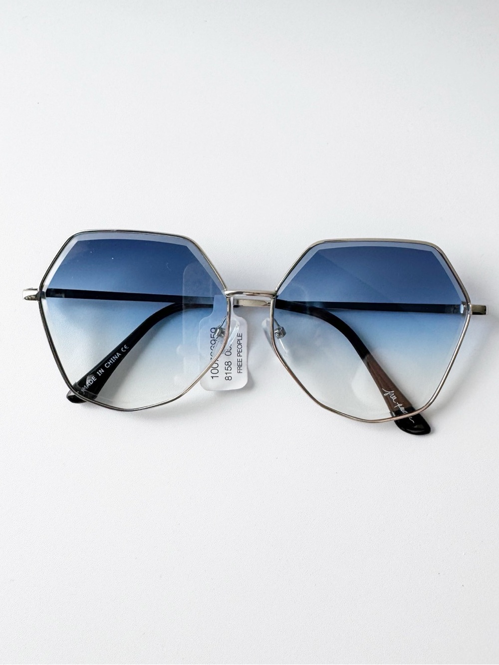 Free People Jolene Oversized Hexagonal Sunglasses in Blue/Silver | NWT - Picture 2 of 7